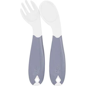BabyJem Açılı Mama Kaşık Çatal Takımı, Gri