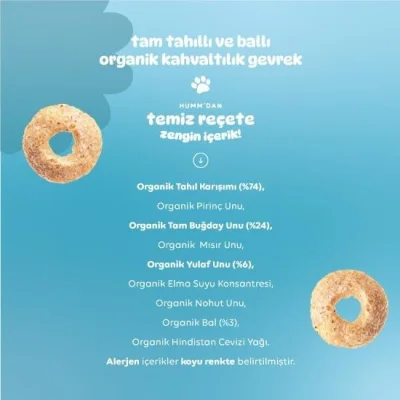 Humm Organik Tam Tahıllı ve Ballı Kahvaltılık Gevrek, 80 g