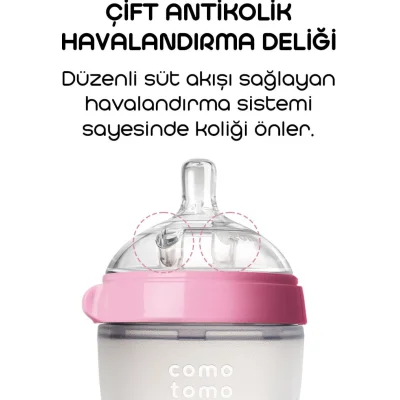 Comotomo Antikolik Silikon Biberon, 150 ml, 0-3 Ay Pembe