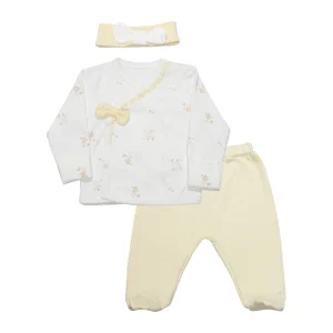 Bistyle Zıbın Takım Welcome Baby Duck, 3'lü, Sarı-Ekru, Ekru
