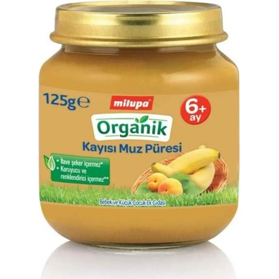 Milupa Organik Kayısı Muz Püresi Kavanoz Maması, 125 g