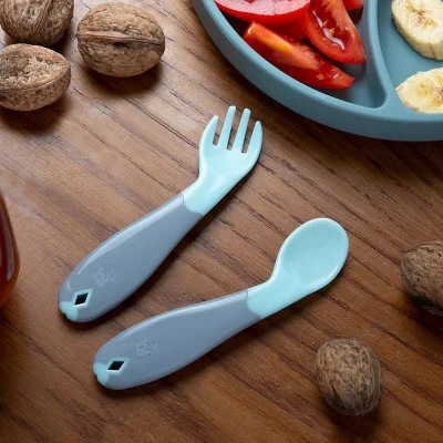 BabyJem Açılı Mama Kaşık Çatal Takımı, Yeşil