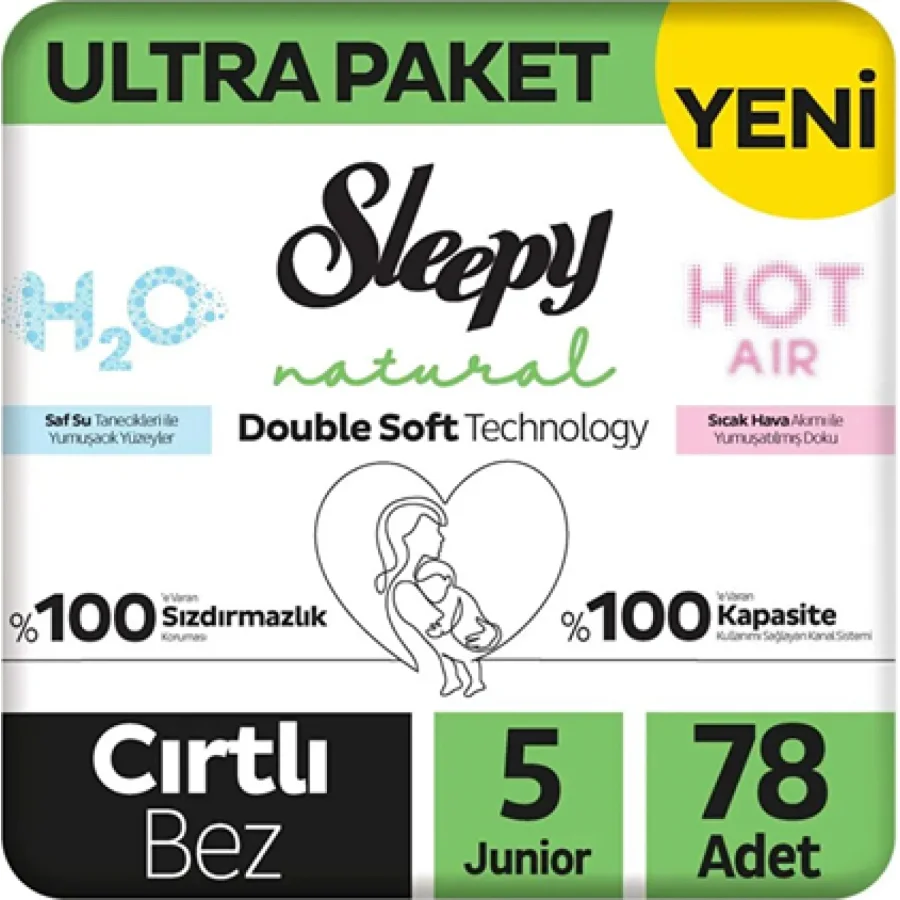 Sleepy Natural Double Soft Bebek Bezi, 5 Beden, 78 Adet