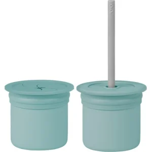 OiOi Ham+Hüp Pipetli Silikon Bardak Seti, Aqua Green/Powder Gray