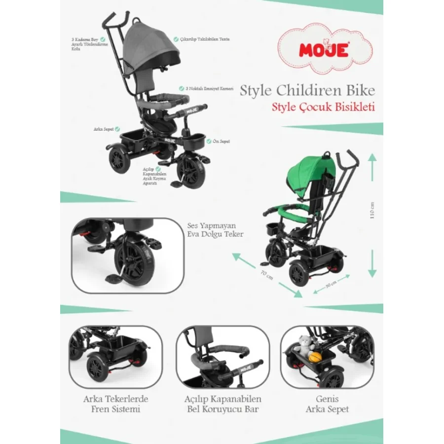 Moje Style 3 Tekerlekli Çocuk Bisikleti, Yeşil
