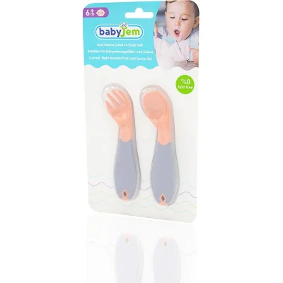 BabyJem Açılı Mama Kaşık Çatal Takımı, Gül Kurusu