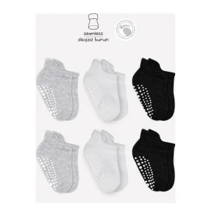 Bistyle Sneakers Kaymaz Penye Çorap, 6'lı, Gri, Beyaz, Siyah