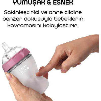 Comotomo Antikolik Silikon Biberon, 250 ml, 3-6 Ay Pembe