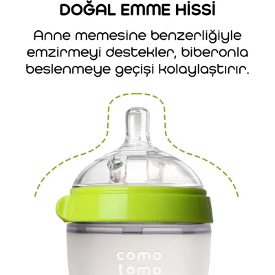 Comotomo Antikolik Silikon Biberon, 150 ml, 0-3 Ay Yeşil