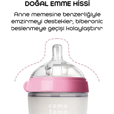 Comotomo Antikolik Silikon Biberon, 150 ml, 0-3 Ay Pembe