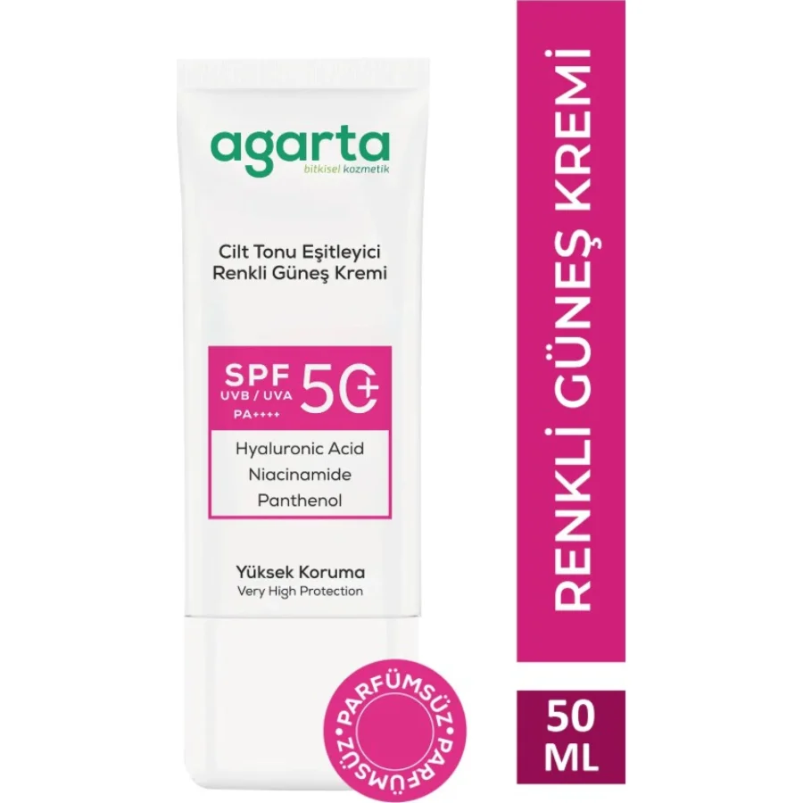 Agarta Doğal Güneş Kremi Cilt Tonu Eşitleyici, Renkli, SPF 50, 50 ml