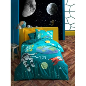 Cotton Box Junior Nevresim Takımı Tek Kişilik Little Astronaut Turkuaz