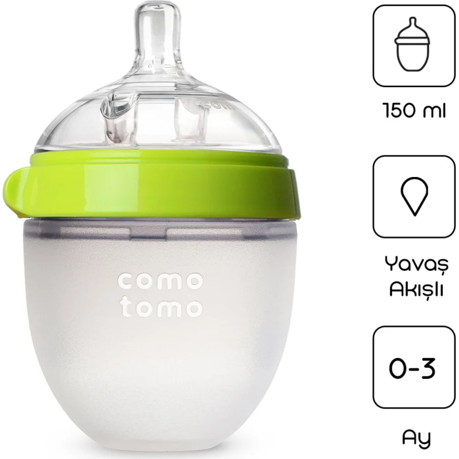 Comotomo Antikolik Silikon Biberon, 150 ml, 0-3 Ay Yeşil