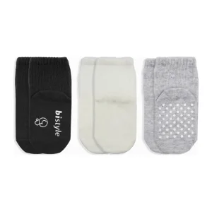 Bistyle Basic Kaymaz Penye Soket Çorap, 3'lü, Siyah, Ekru, Gri