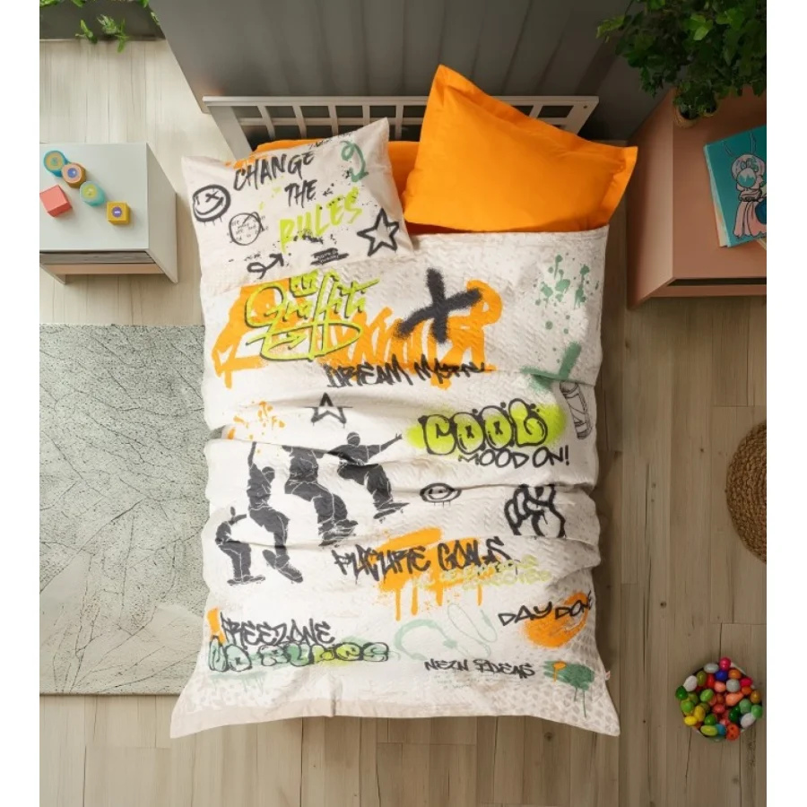 Cotton Box Genç Complete Set Tek Kişilik Graffiti Oranj