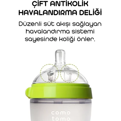 Comotomo Antikolik Silikon Biberon, 150 ml, 0-3 Ay Yeşil