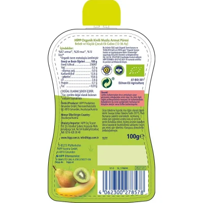 Hipp Organik Kivili Muzlu Armut Püresi, 90 g