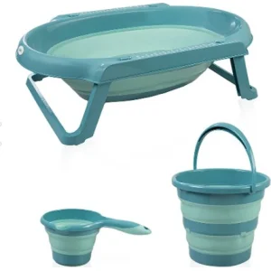 BabyJem Katlanır Banyo Küvet Seti, 3'lü, Turkuaz