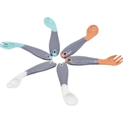 BabyJem Açılı Mama Kaşık Çatal Takımı, Gri