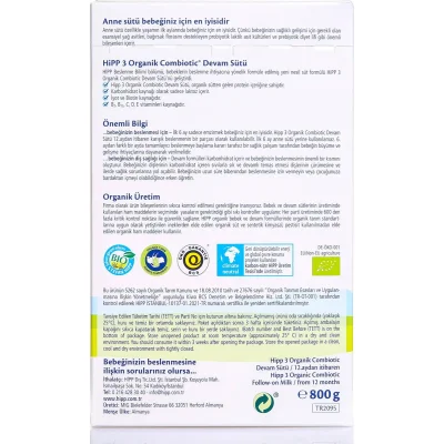 Hipp 3 Organik Combiotic Çocuk Devam Sütü, 800 g