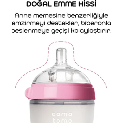 Comotomo Antikolik Silikon Biberon, 250 ml, 3-6 Ay Pembe