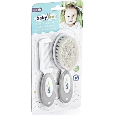 BabyJem Doğal Kıl Fırça Tarak Seti, Gri