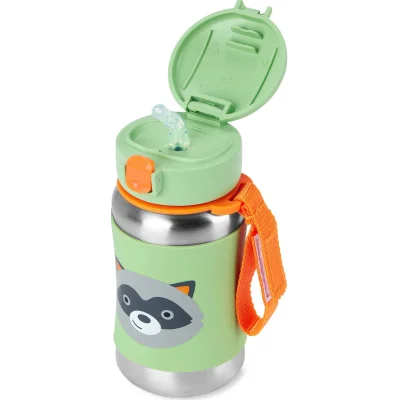 Skip Hop Zoo Pipetli Paslanmaz Çelik Suluk, 350 ml, Rakun