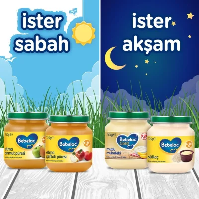 Bebelac Elma Şeftali Püresi Kavanoz Maması, 125 g