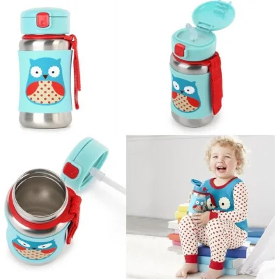 Skip Hop Pipetli Paslanmaz Çelik Suluk, 350 ml, Baykuş