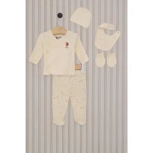 U.S.Polo Kız Bebek Zıbın Seti, 5'li, Krem