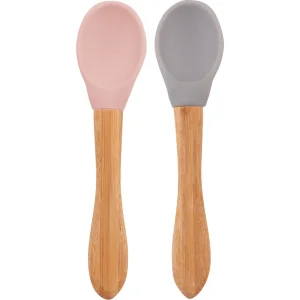 OiOi Bambu Saplı Silikon Mama Kaşığı Pinky Pink / Powder Gray, 2'li